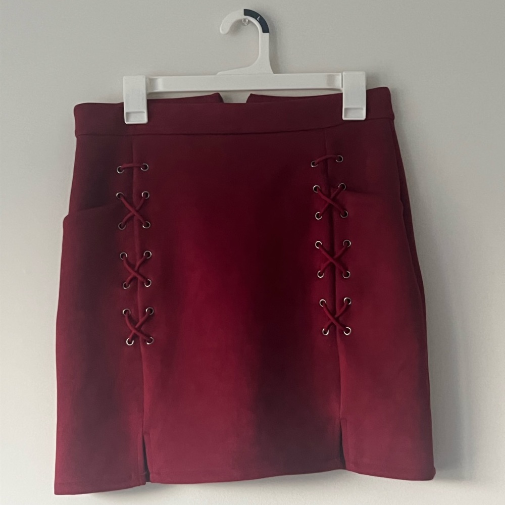 Red Velvet Lace Up Skirt